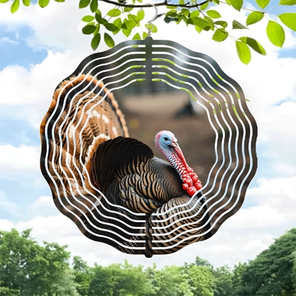 Vibrant Metal Hanging Wind Spinners & Chimes for Yard - Striking Circular Patterns with Wild Turkey Design Perfect Garden Decor