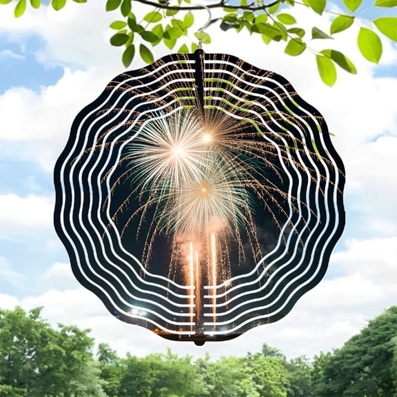 Vibrant Metal Hanging Wind Spinners & Chimes for Yard - Symmetrical Circular Design with Concentric Lines Perfect for Festive Decor