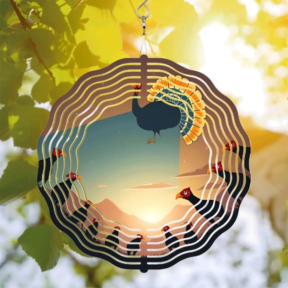 Vibrant Metal Hanging Wind Spinners - Circular Bird Design with Spiraling Feathers for Serene Yard & Garden Decor