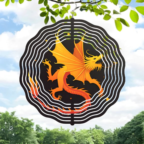Vibrant Metal Hanging Wind Spinners - Dragon Design with Intricate Scales & Dynamic Movement for Yard & Garden Decor