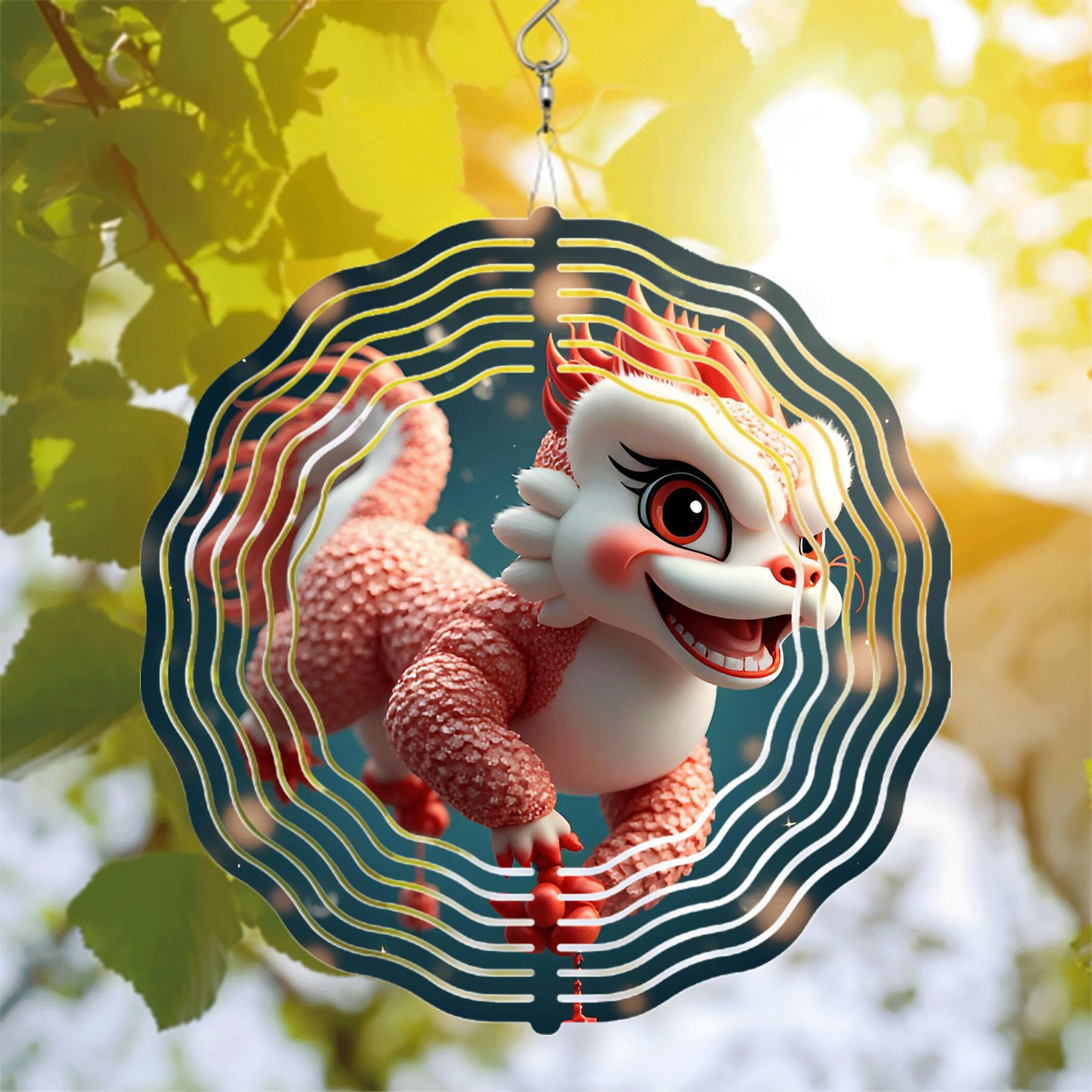 Vibrant Metal Hanging Wind Spinners - Playful Dragon Design with ...