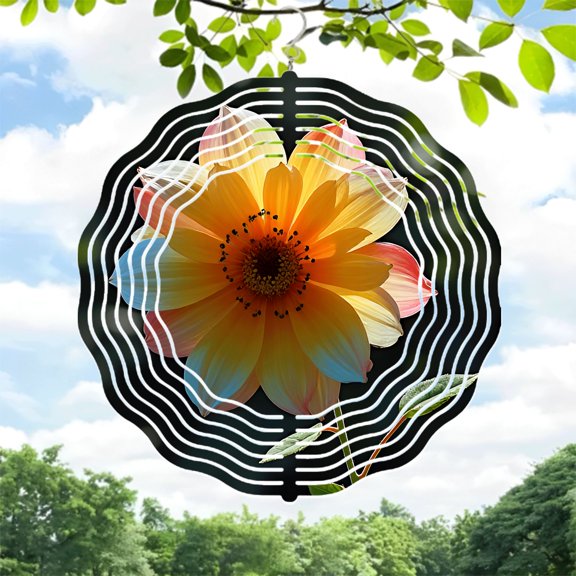 Vibrant Metal Hanging Wind Spinners with Abstract Circular Pattern & Realistic Sunflower Design - Perfect for Yard & Garden Decor