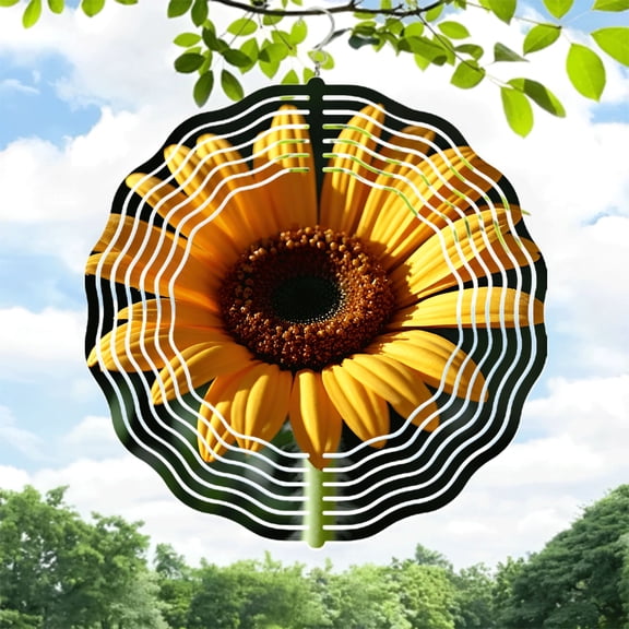 Vibrant Metal Hanging Wind Spinners with Abstract Sound Wave Design - Perfect for Yard and Garden Decor Eye - Catching Art
