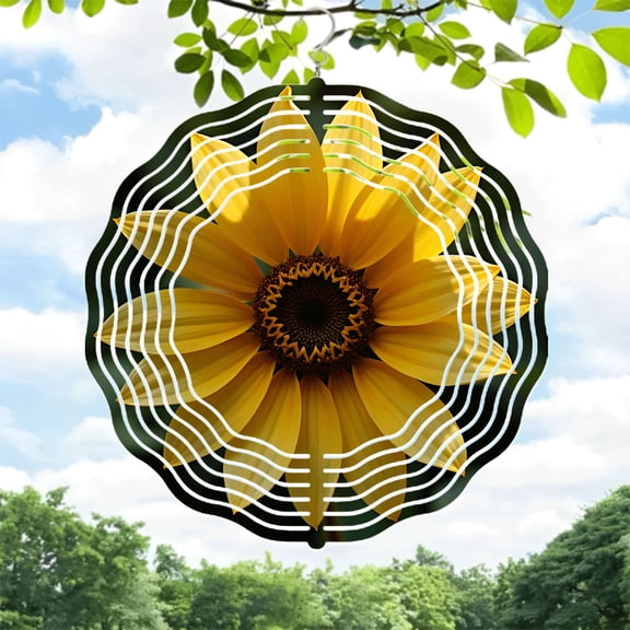 Vibrant Metal Hanging Wind Spinners with Abstract Sunflower Design & Concentric Circles - Perfect for Yard & Garden Decor