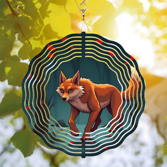 Vibrant Metal Hanging Wind Spinners with Artistic Fox Design - Perfect for Yard and Garden Decor Adds Depth and Color