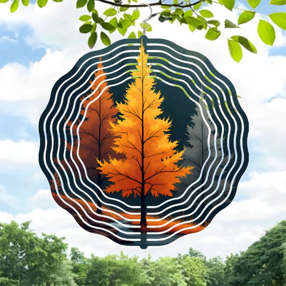 Vibrant Metal Hanging Wind Spinners with Concentric Circular Patterns - Autumn-Inspired Wind Chimes for Yard & Garden Decor