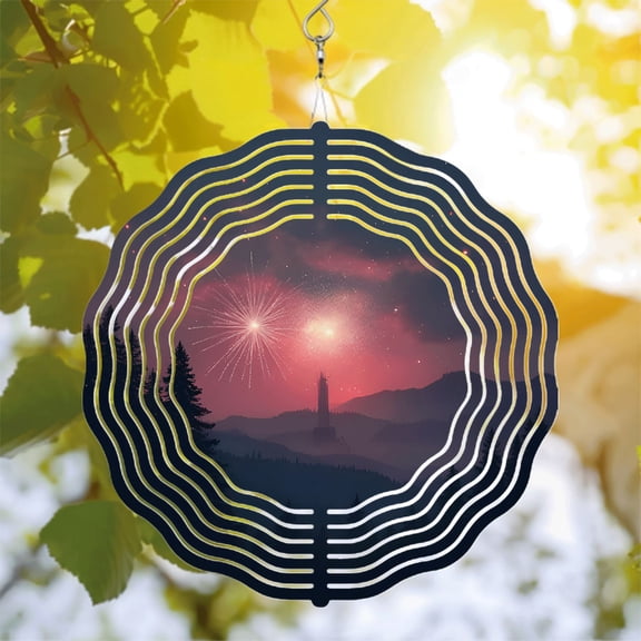Vibrant Metal Hanging Wind Spinners with Concentric Circular Patterns - Stunning Yard & Garden Decor Perfect for Nighttime Serenity