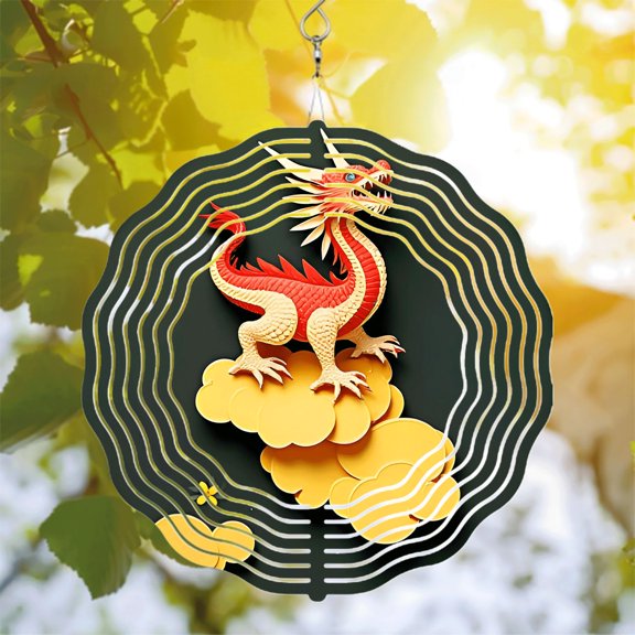 Vibrant Metal Hanging Wind Spinners with Dynamic Wave Patterns - Stunning Dragon Design for Yard and Garden Decor