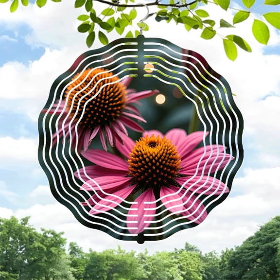 Vibrant Metal Hanging Wind Spinners with Floral Design - Eye - Catching Garden Decor for Yard and Outdoor Spaces