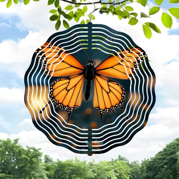 Vibrant Metal Hanging Wind Spinners with Intricate Butterfly Design & Bokeh Effect - Perfect for Yard and Garden Decor
