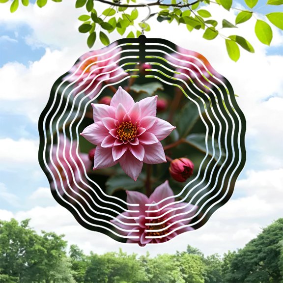 Vibrant Metal Hanging Wind Spinners with Layered Petal Design & Circular White Patterns - Perfect for Yard & Garden Decor