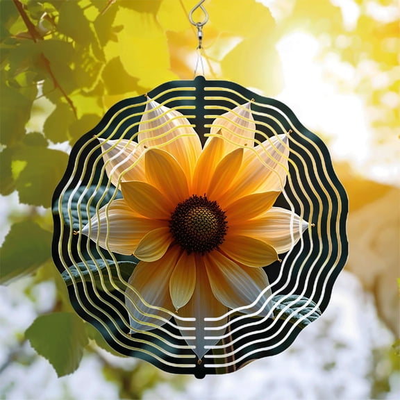 Vibrant Metal Hanging Wind Spinners with Ripple Design - Stunning Sunflower Pattern for Yard and Garden Decor