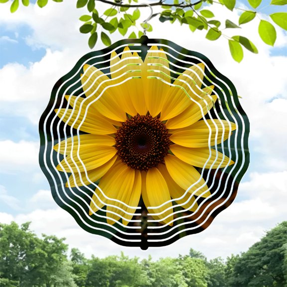 Vibrant Metal Hanging Wind Spinners with Ripple Design - Stunning Sunflower Pattern for Yard and Garden Decor