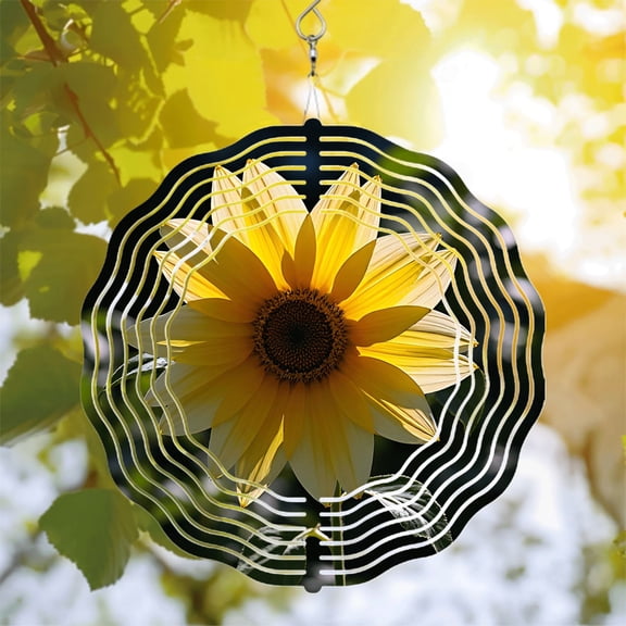 Vibrant Metal Hanging Wind Spinners with Sunflower Design - Beautiful Garden Decor with Circular Patterns for Yard and Outdoor Spaces