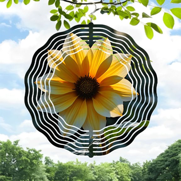 Vibrant Metal Hanging Wind Spinners with Sunflower Design & Concentric Circle Pattern - Perfect for Yard & Garden Decor
