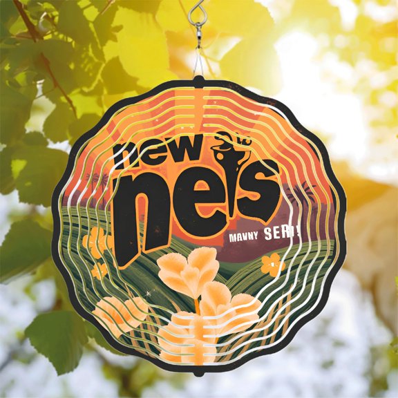 Vibrant Metal Hanging Wind Spinners with Wave - Like Pattern Orange Sun Design Floral Accents - Perfect for Yard & Garden Decor