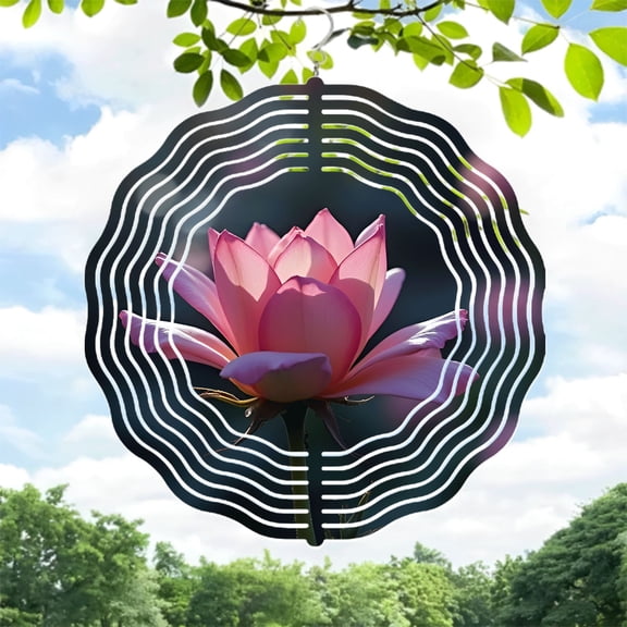 Vibrant Metal Wind Spinner & Chime - Geometric White Concentric Design for Yard & Garden Decor Harmony & Balance