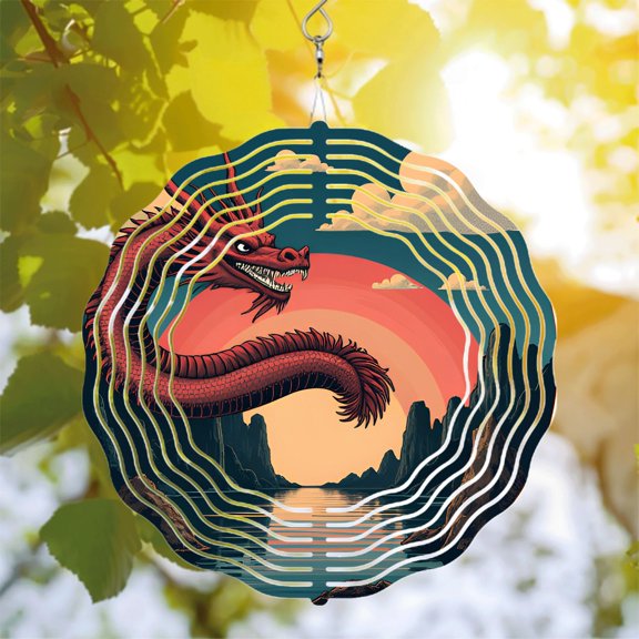 Vibrant Metal Wind Spinner - Dynamic Design with Sunset Background Perfect for Yard & Garden Decor 3D Depth Effect