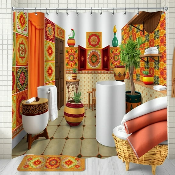 Vibrant Mexican Pattern Shower Curtain - Colorful Bathroom Decor