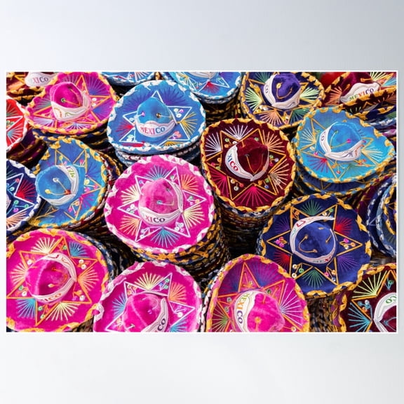 Vibrant Mexican Sombreros Photo Poster Wall Art, Modern Wall Decor For Living Room Bedroom, 24x36 UNFRAMED