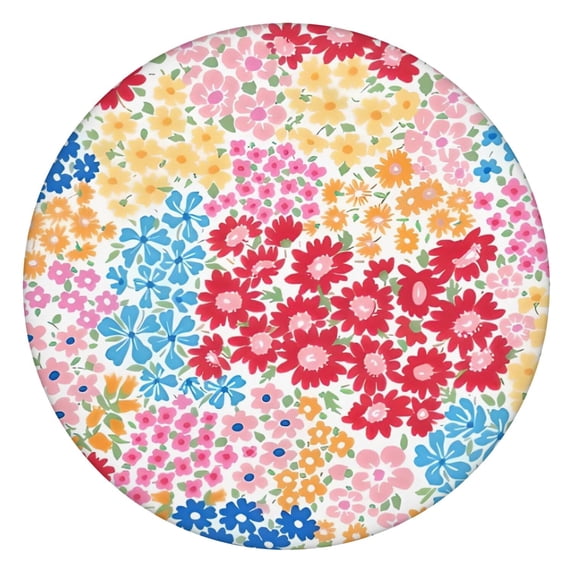 Vibrant Mixed Pioneer Flower Pattern Round Fitted Tablecloth with Elastic Edge,Dining Table Cover Waterproof,Outdoor Round Tablecloth for Camping,Dining,Indoor and Outdoor