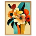 thumbnail image 1 of Vibrant Modern Abstract Oil Painting Summer Flower Bouquet Teal Orange Art Print Framed Poster Wall Decor 12x16 inch, 1 of 5