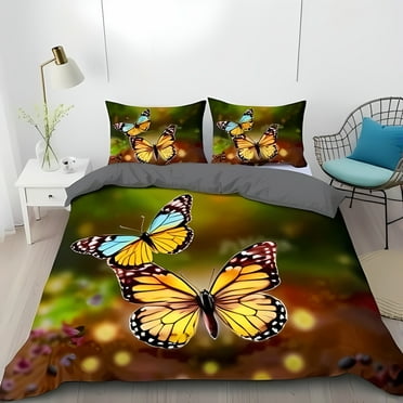Vibrant Monarch Butterfly Comforter Set Whimsical Bedding for Romantic Rooms - Soft Greenery Design