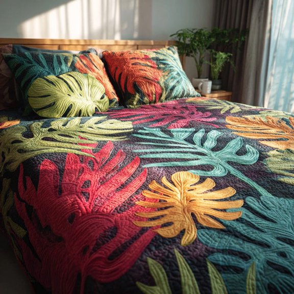 Vibrant Monstera 3-Piece Quilted Bedding Set BTO1310850