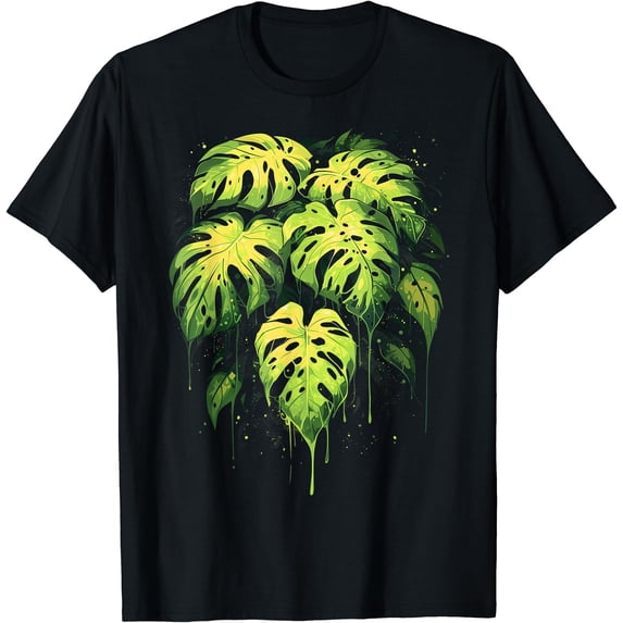 Vibrant Monstera Leaf Design T-Shirt for Plant Lovers and Botanical Enthusiasts
