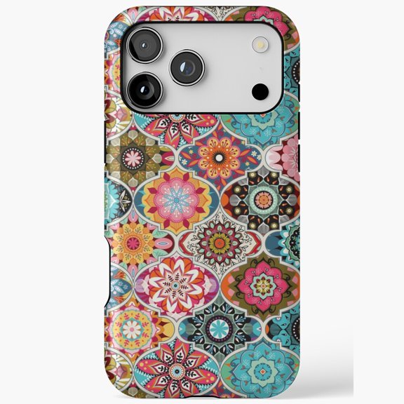 Vibrant Mosaic Tile for iPhone Case 11 through 17 Pro Max - Bohemian Floral Pattern