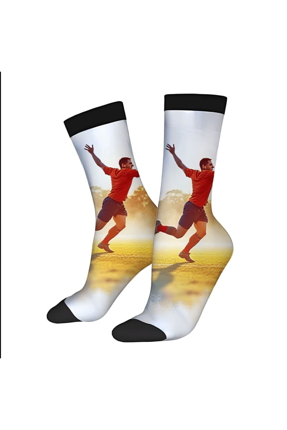 Vibrant Motion Design Socks - 2 Pairs of Unisex Trendy Socks with Dynamic Running Scene Warm Sunrise Colors Black Accents