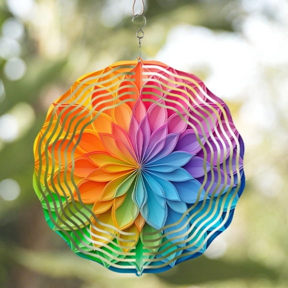 Vibrant Multicolor Flower-Shaped Metal Wind Spinner - Symmetrical 3D Rotating Design Holiday decorations Hanging Garden Decor with Animal Theme,