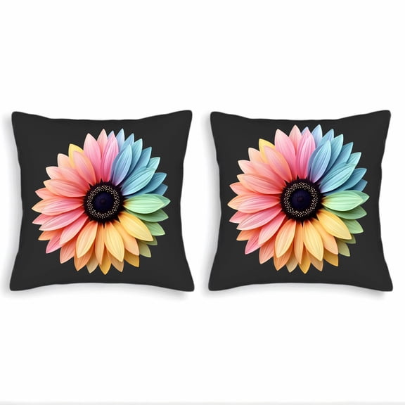 Vibrant Multicolored Flower Design Throw Pillow Covers 18x18in - Set of 2 Perfect for Couch Bed or Car - Cheerful & Striking