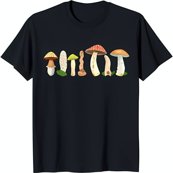Vibrant Mushroom Graphic Black T-Shirt for Unique Style and Comfort