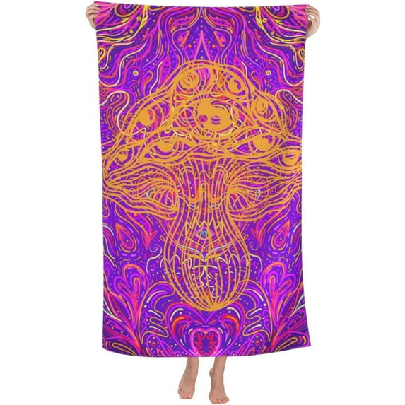 Vibrant Mushrooms Large Beach Towel - Plush Thick Cotton Pool Towel, Adult Beach Towels