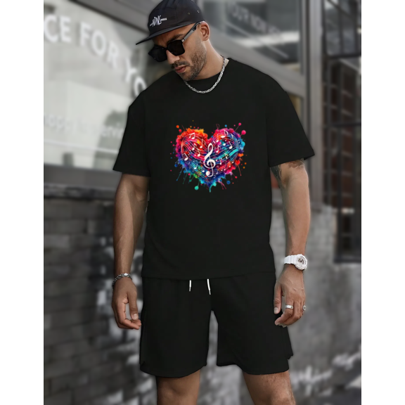 Vibrant Music Heart Bright Note Splatter Retro Artistic Graphic Print Unisex T-Shirt up to size 5XL