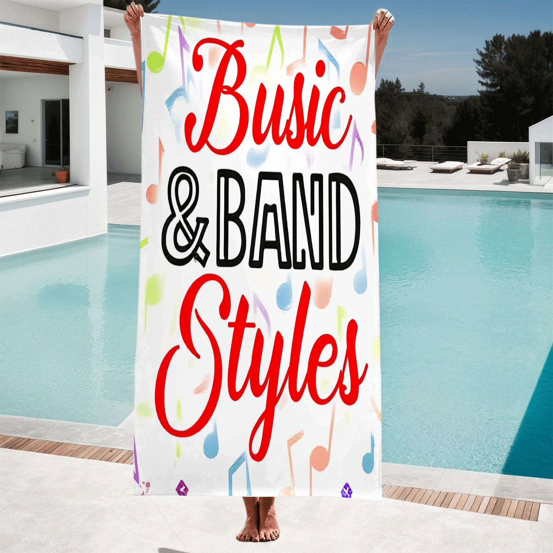 Vibrant Musical Notes Beach Towel - Colorful Pastel Design for Pool ...