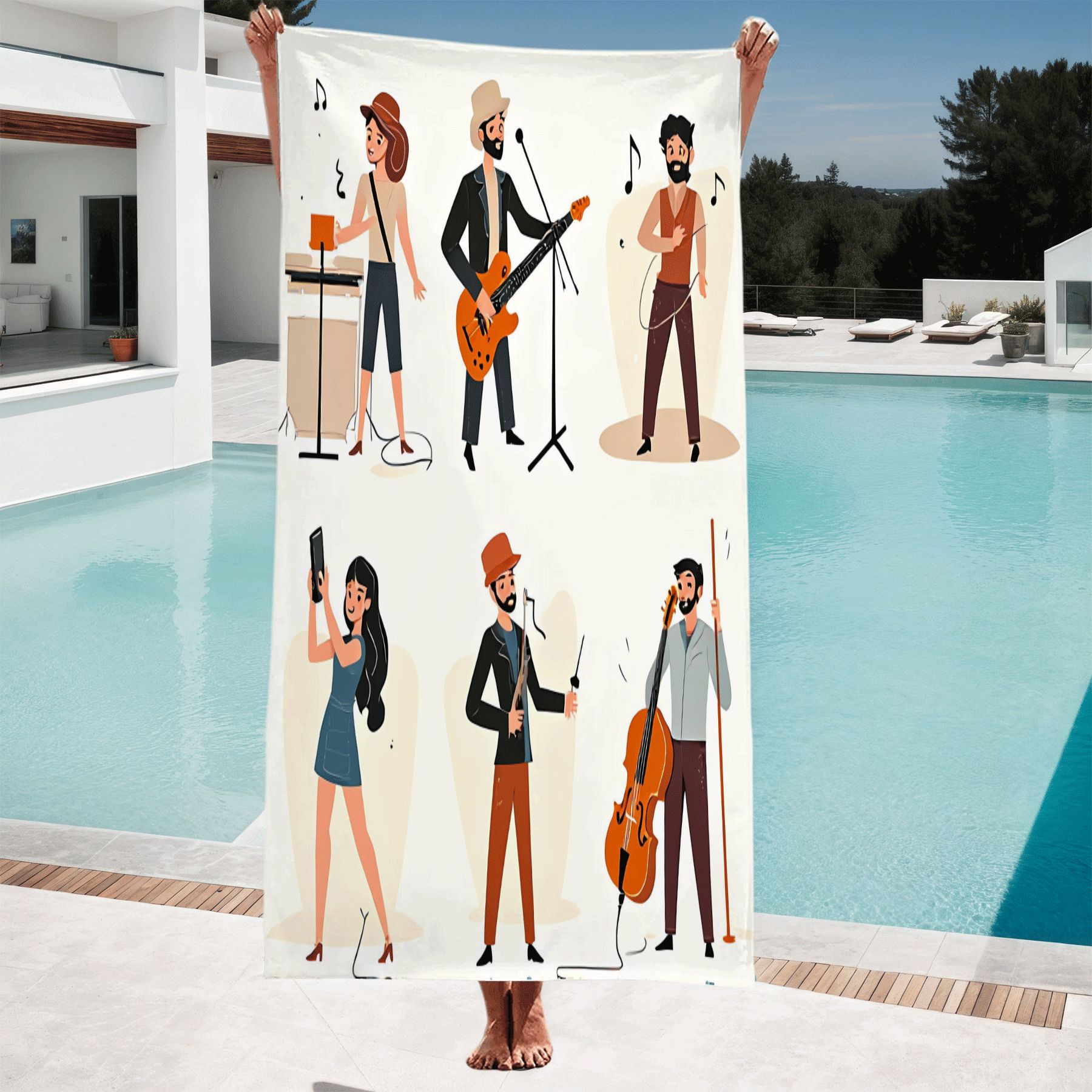 Pool Musical Instruments Vibrant Musical Notes Pattern Beach Towel - Perfect for Pool Travel and ...