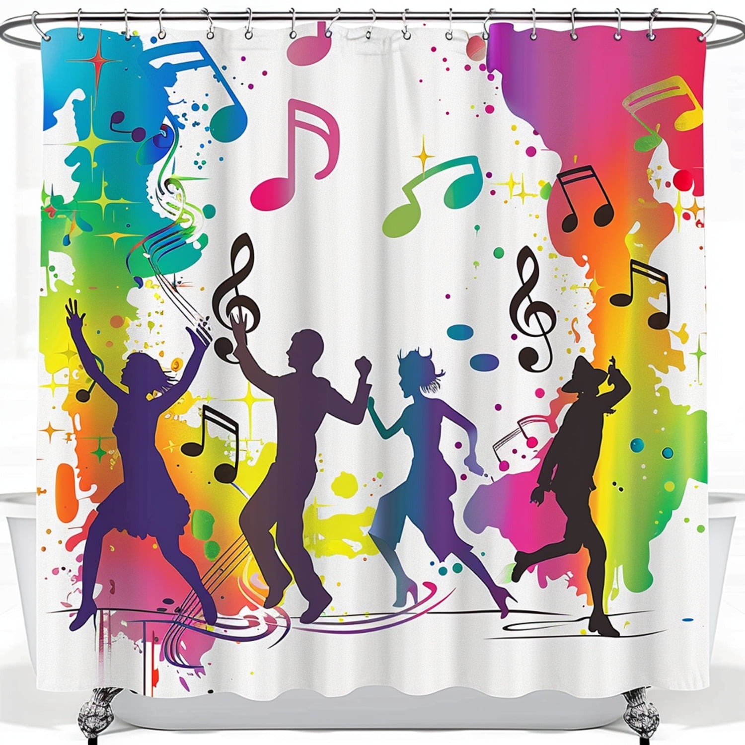 Vibrant Musical Notes and Dancing Figures Shower Curtain Artistic