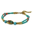 thumbnail image 1 of Vibrant Nature Mix Turquoise and Red Coral Stones Double Strand Brass Bracelet, 1 of 4