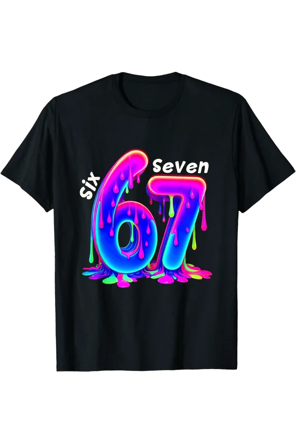 Vibrant Neon Drippy Text T-Shirt for Trendy Gen Z Meme Style