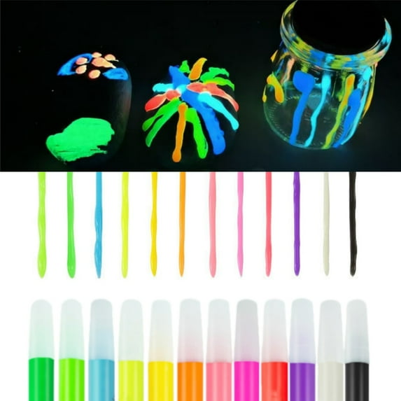 Vibrant Neon Glow in The Dark Acrylic Paint Pens,Glow in The Dark Paint Pen,12-Pack 6mL Markers for DIY Crafts,Gifts,Home Decor