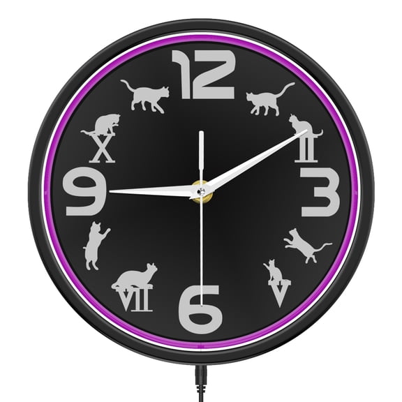 Vibrant Neon Light Wall Clock for Bar Man Cave Game Room LED Lighting Metal Frame Round Clock Industrial Retro Home Decor Watch