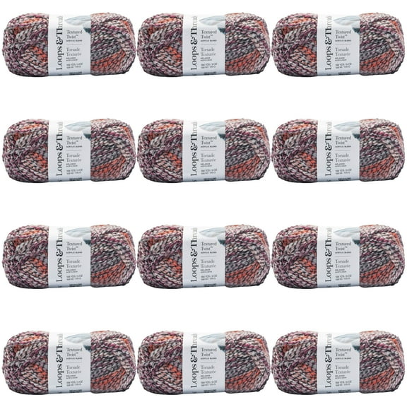 Loops & Threads Vibrant Night Textured Twist Yarn - Bulky Weight Yarn for Knitting, Crochet, Weaving, Arts & Crafts, 12 Pack