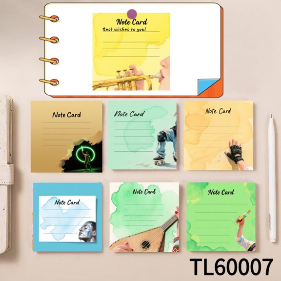 Vibrant Note Cards with Artistic Performances (3.543.54 inches),100-pack with105 Various Emoticon Stickers,Whimsical Fry Adventures on Every Page