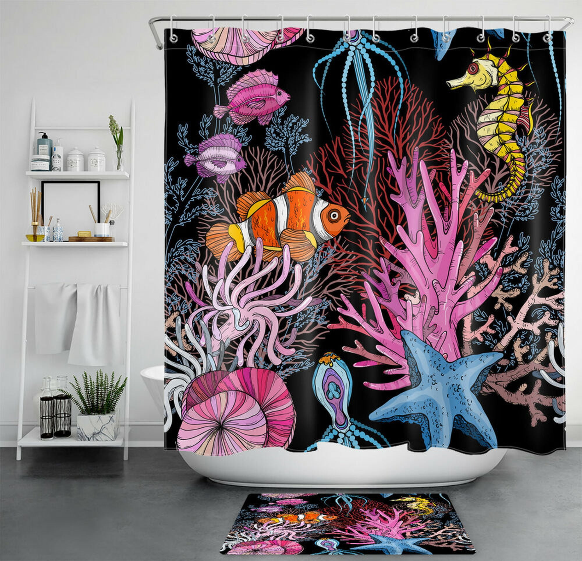 Vibrant Ocean Life Shower Curtain Colorful Marine Creatures for a