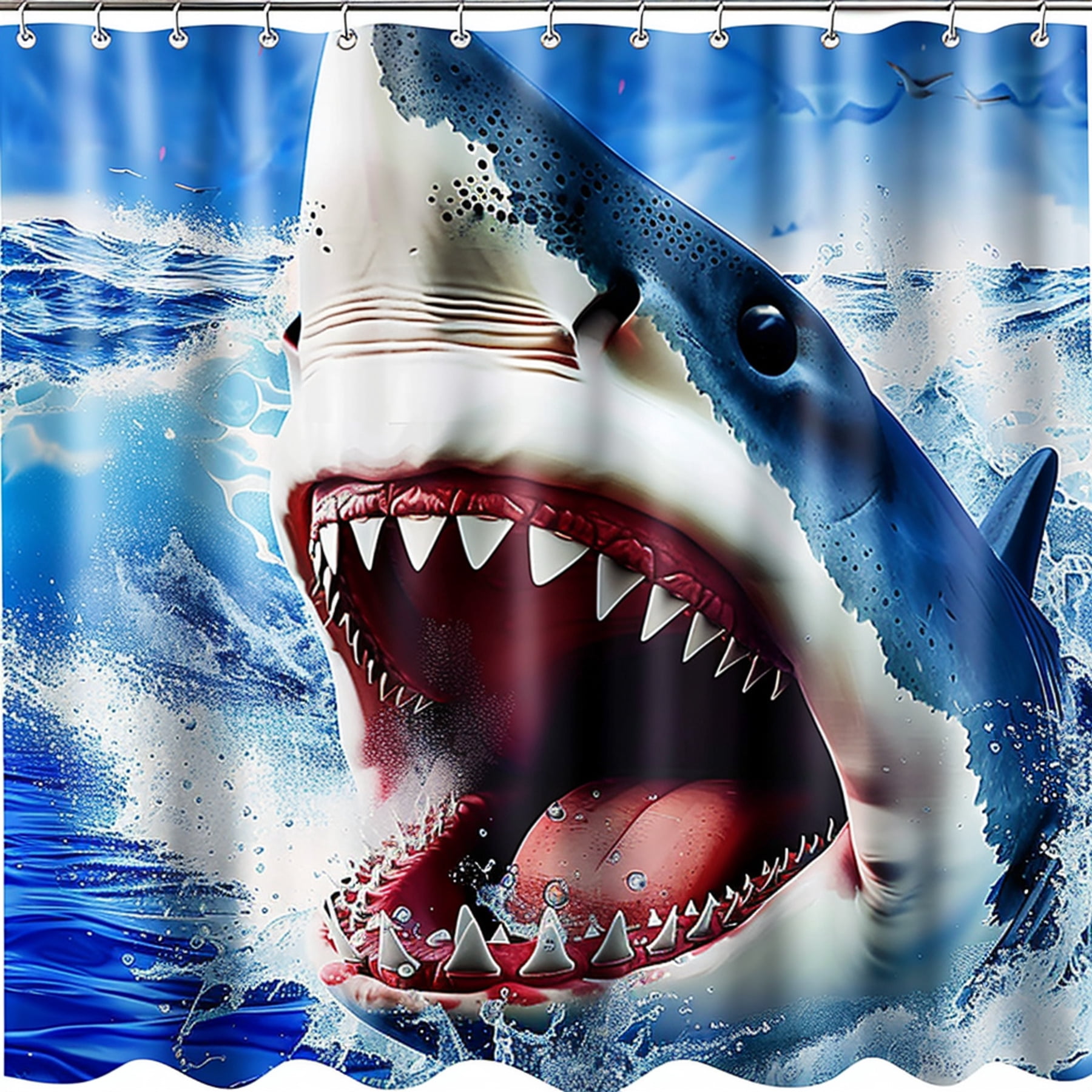 Vibrant Ocean Shark Splash Shower Curtain Unique Artistic Design for ...