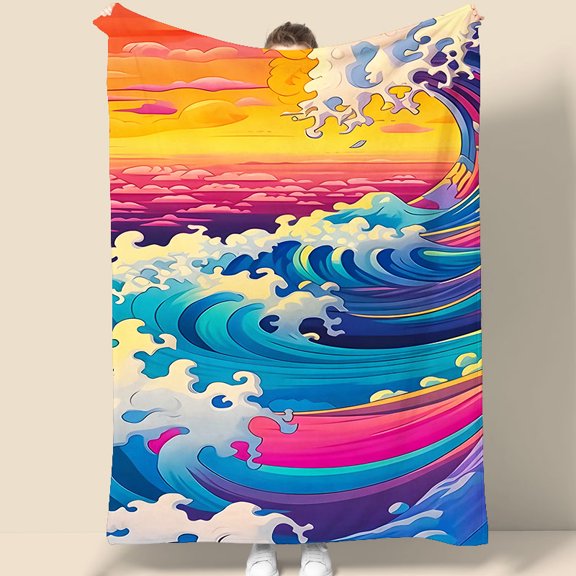 Vibrant Ocean Wave Tapestry 70.07 x 90.55 Inches - Sunset Sea Art Wall Hanging for Bedroom, Living Room, Dorm Decor