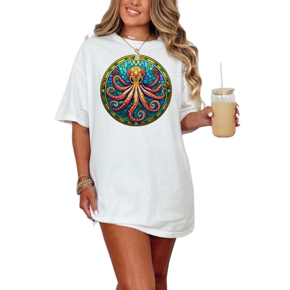 Vibrant Octopus Art T-Shirt, Colorful Marine Life Tee, Underwater Sea Creature Shirt, Unique Oceanic Design, Artistic Sea Animal Top, White Comfort Colors T-Shirt, 3XL