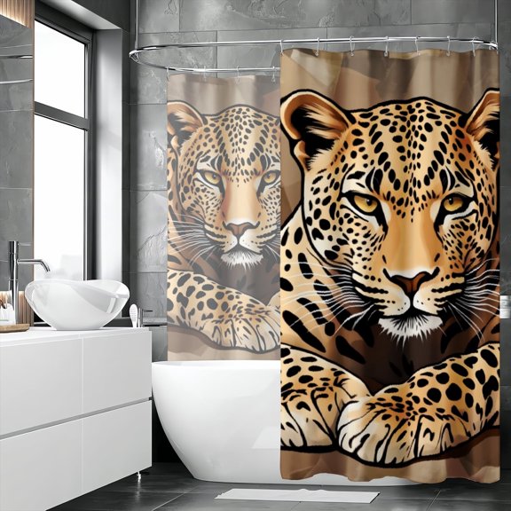 Vibrant Oil Painting Leopard Jaguar Face Shower Curtain Powerful Wild Animal Portrait Fabric Waterproof Bath Curtain